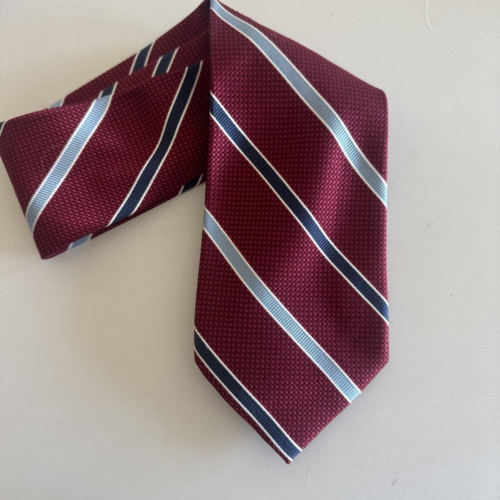 Nautica Mens Silk Tie Red With Blue And White‎ Stripes 100% Silk Patriotic Wide